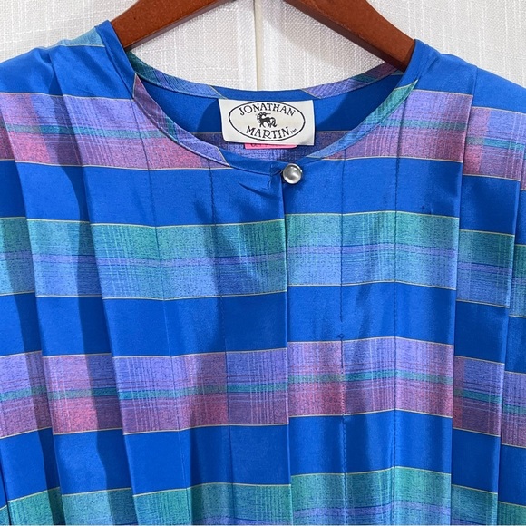 Vintage 80’s Jonathan Martin Pleated Button Striped Belted Dress Size 11/12 - Picture 6 of 15